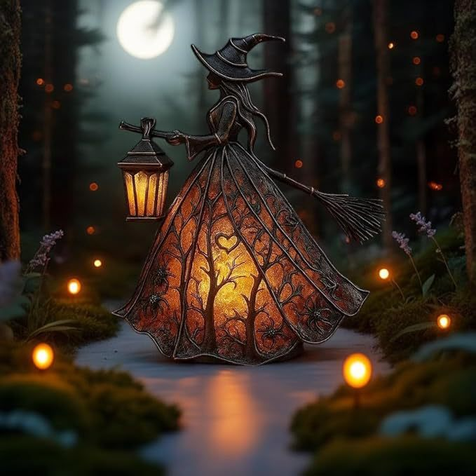 Vintage Lighted Witch Lantern Table Lamp