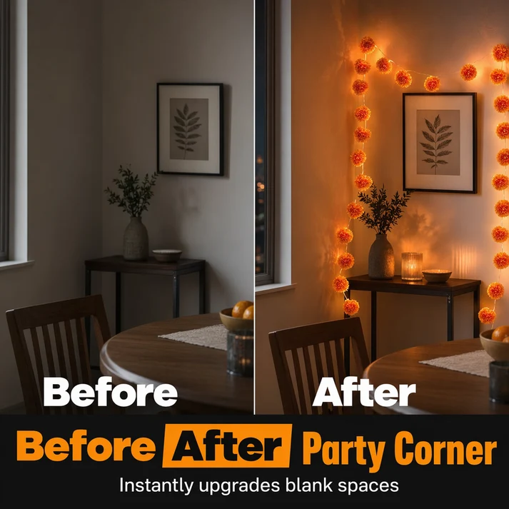 Artificial Marigold Flower Led String Light – Perfect For Day Of The Dead & Halloween