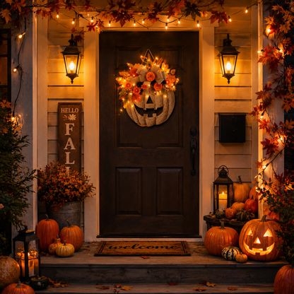 🎃✨Lighted Burlap Pumpkin Wreath