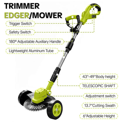 3-in-1 Cordless Lawn Mower With 2×21V Batteries, German Quality Lightweight Grass Trimmer & Edger For Small To Medium Gardens