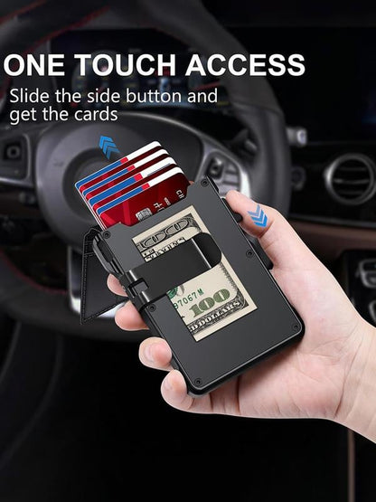 Premium Aluminum RFID Blocking Minimalist Wallet For Men — Pop-Up Card Access, Money Clip & ID Window
