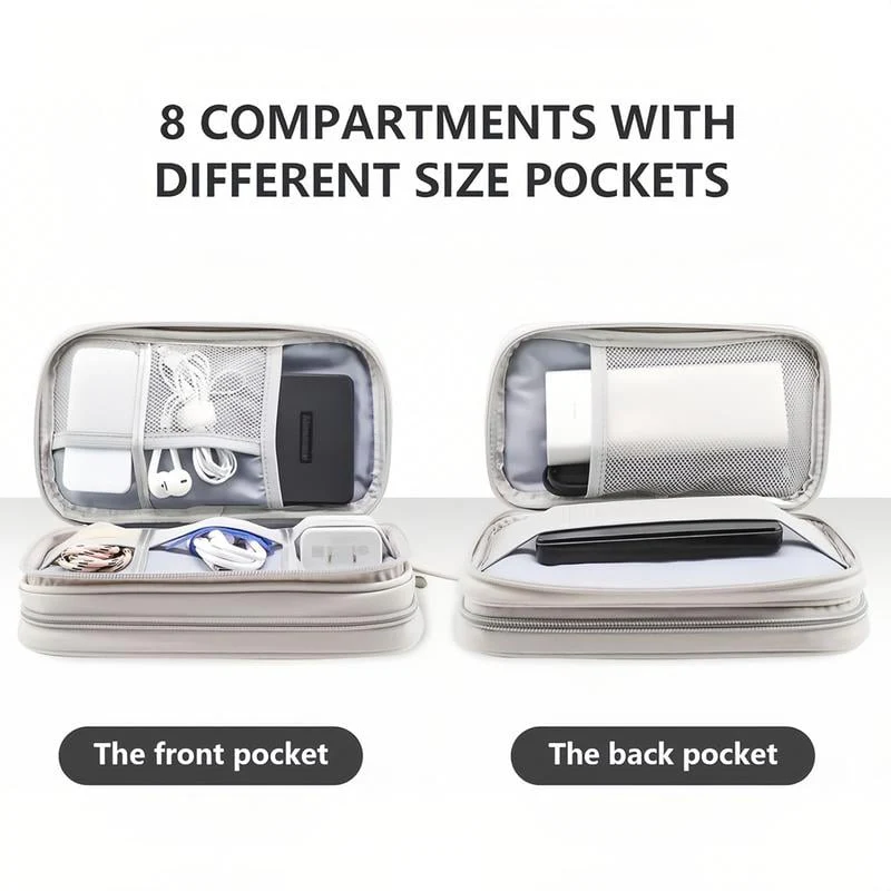Cable Organizer Bag,Double Layer TravelPouch For Chargers,Cords & Tech Accessories