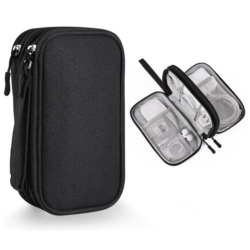 Cable Organizer Bag,Double Layer TravelPouch For Chargers,Cords & Tech Accessories