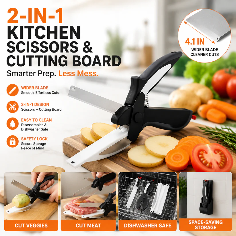 ✂️2-in-1 Kitchen Scissors  – Stainless Steel Food Cutter For Meat, Vegetables, Fruit & Cheese