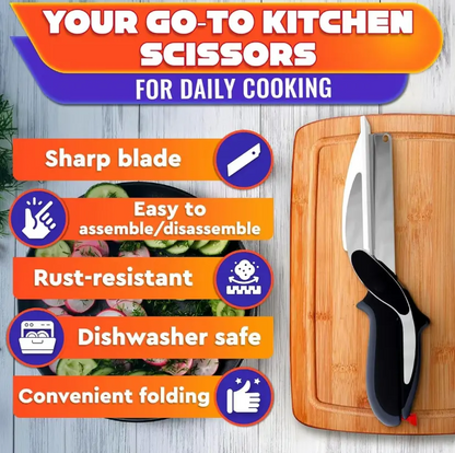 ✂️2-in-1 Kitchen Scissors  – Stainless Steel Food Cutter For Meat, Vegetables, Fruit & Cheese