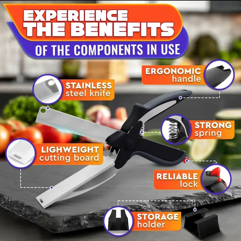 ✂️2-in-1 Kitchen Scissors  – Stainless Steel Food Cutter For Meat, Vegetables, Fruit & Cheese