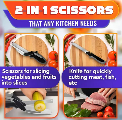 ✂️2-in-1 Kitchen Scissors  – Stainless Steel Food Cutter For Meat, Vegetables, Fruit & Cheese