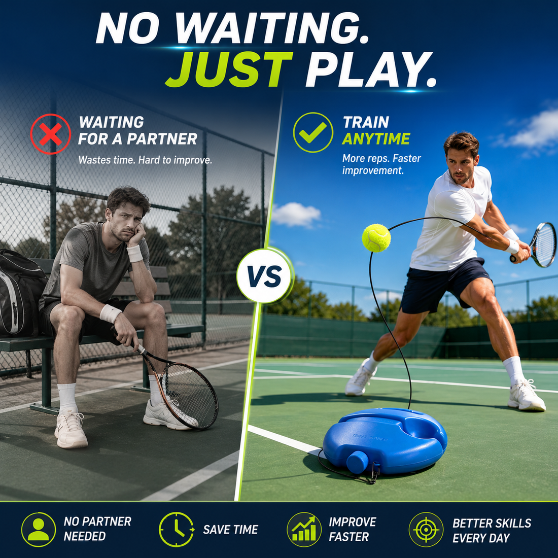 Solo Tennis Trainer Rebound Set – Practice Anytime, No Partner Needed