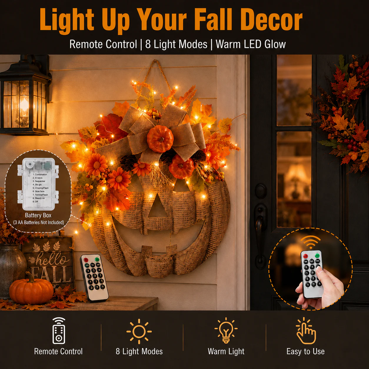 🎃Lighted Burlap Pumpkin Wreath