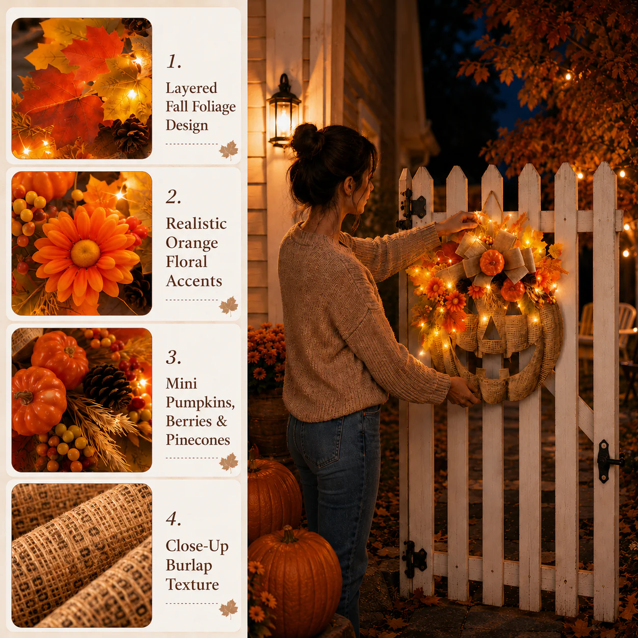 🎃Lighted Burlap Pumpkin Wreath