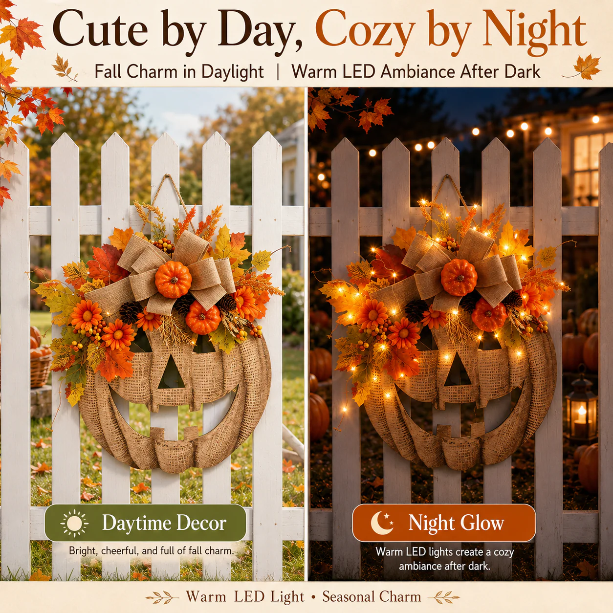 🎃Lighted Burlap Pumpkin Wreath