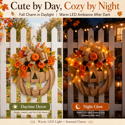 🎃Lighted Burlap Pumpkin Wreath