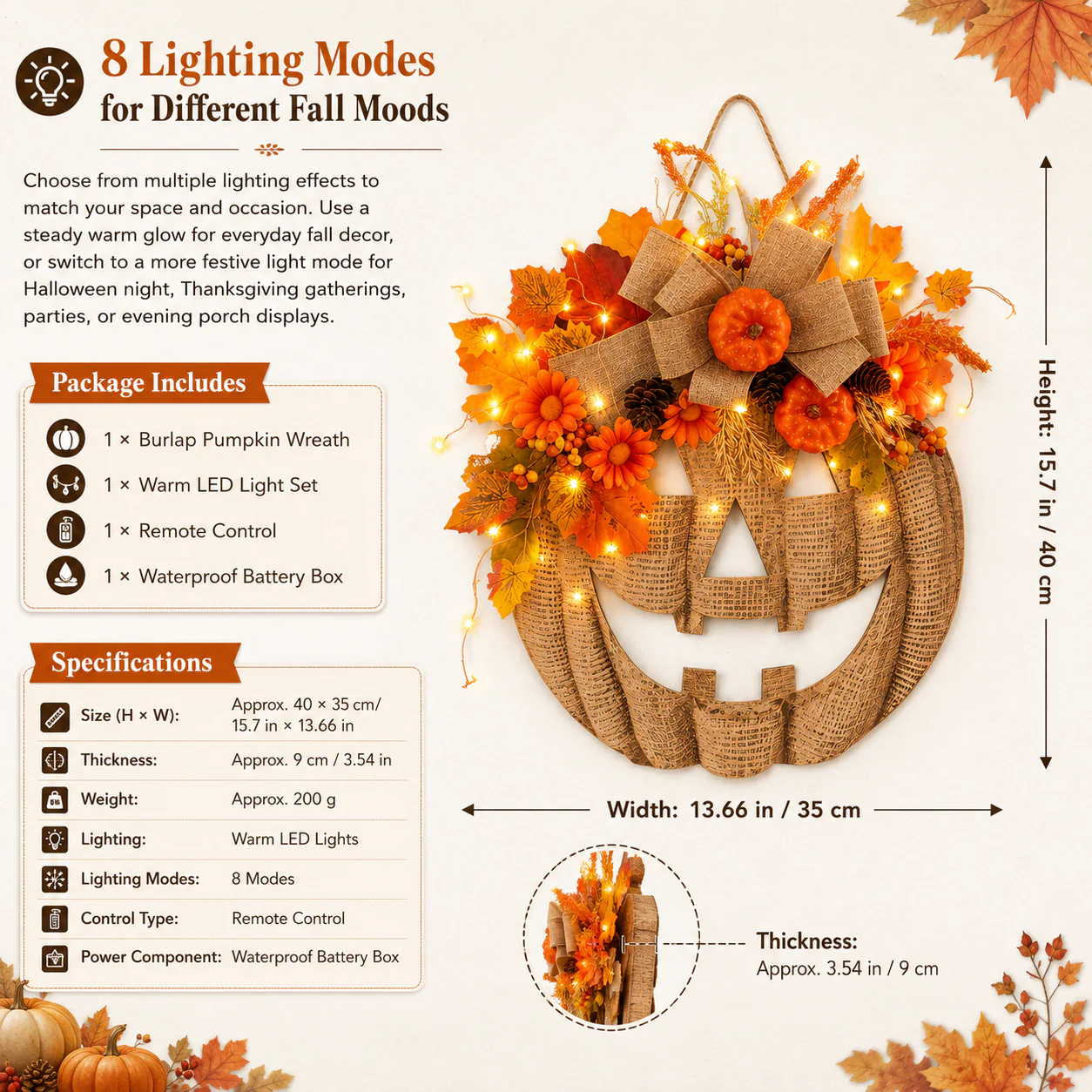 🎃Lighted Burlap Pumpkin Wreath