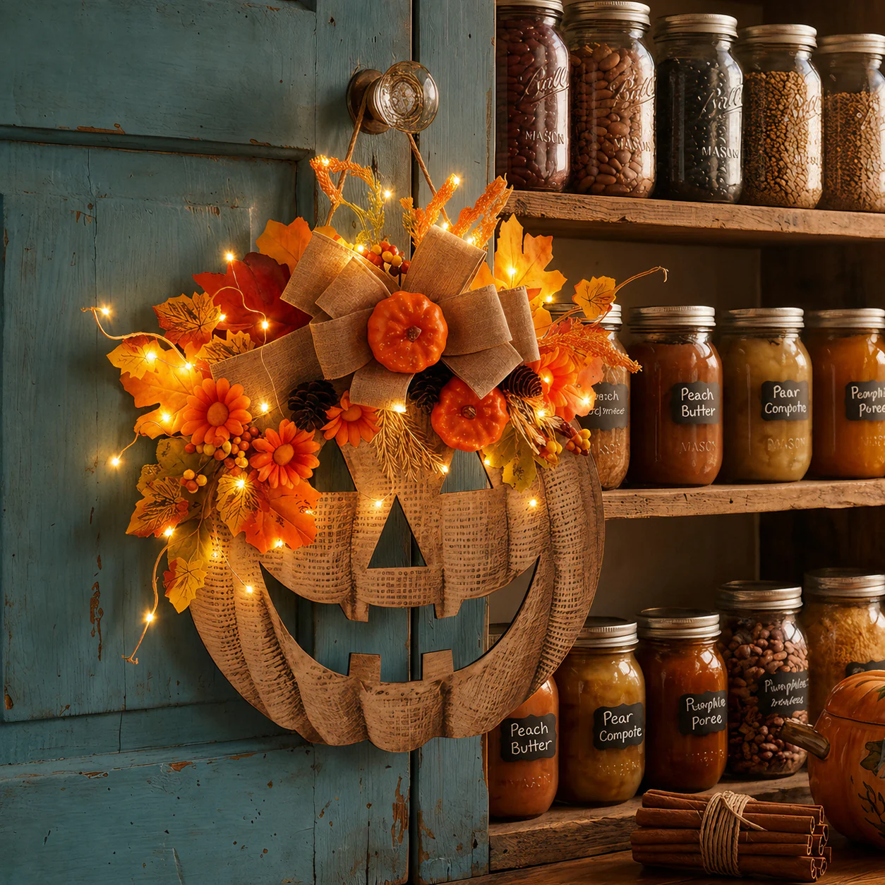 🎃Lighted Burlap Pumpkin Wreath