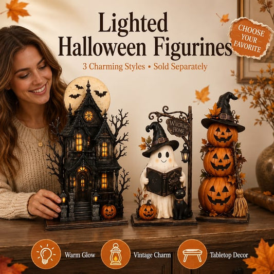 Lighted Halloween Haunted House & Character Figurine Collection