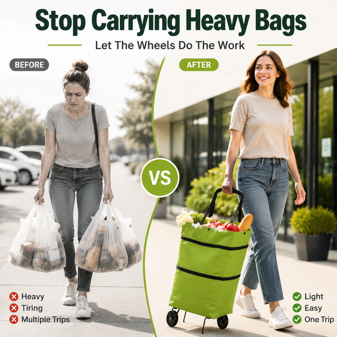 Foldable Grocery Cart Bag – The Rolling Shopping Bag That Saves Your Back