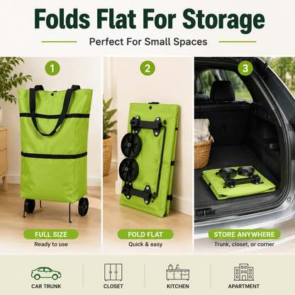 Foldable Grocery Cart Bag – The Rolling Shopping Bag That Saves Your Back