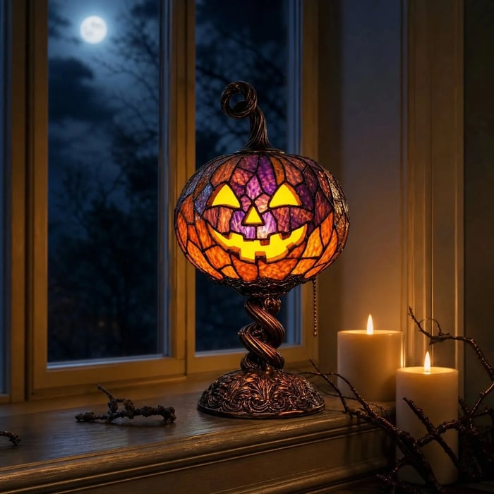🎃Halloween Stained Glass Style Pumpkin Table Lamp