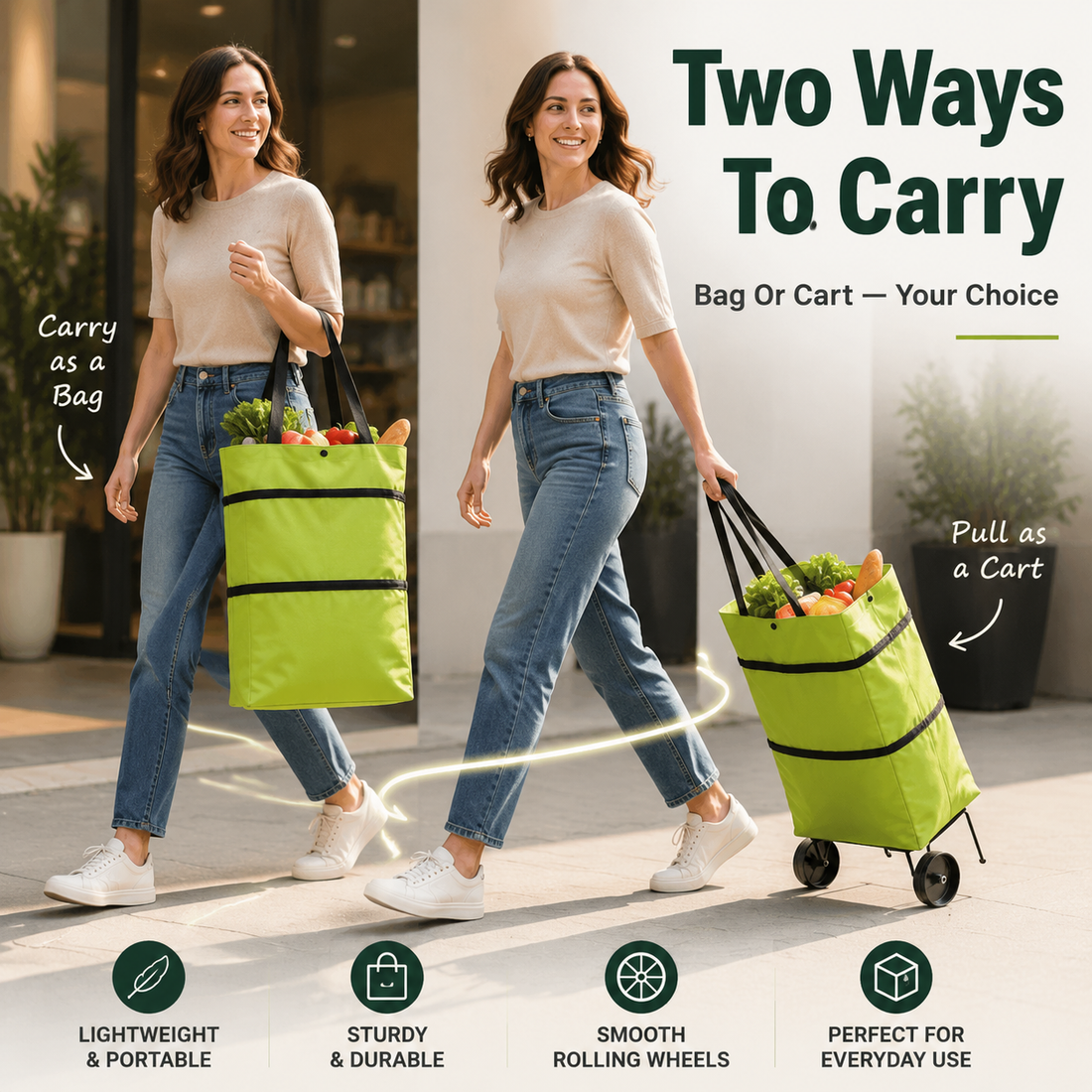 Foldable Grocery Cart Bag – The Rolling Shopping Bag That Saves Your Back