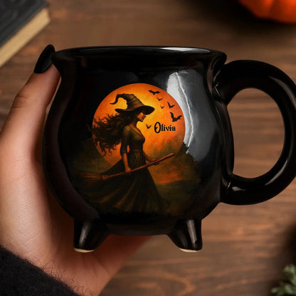 Custom Witch Cauldron Coffee Mug - Personalized Halloween Witchy Gifts For Besties, Sisters, BFF, Family, Yourself - Witching You A Wicked Brew