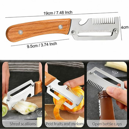 3-in-1 Multifunctional Peeler Knife With Bottle Opener & Wooden Handle