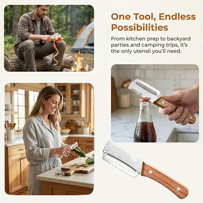 3-in-1 Multifunctional Peeler Knife With Bottle Opener & Wooden Handle