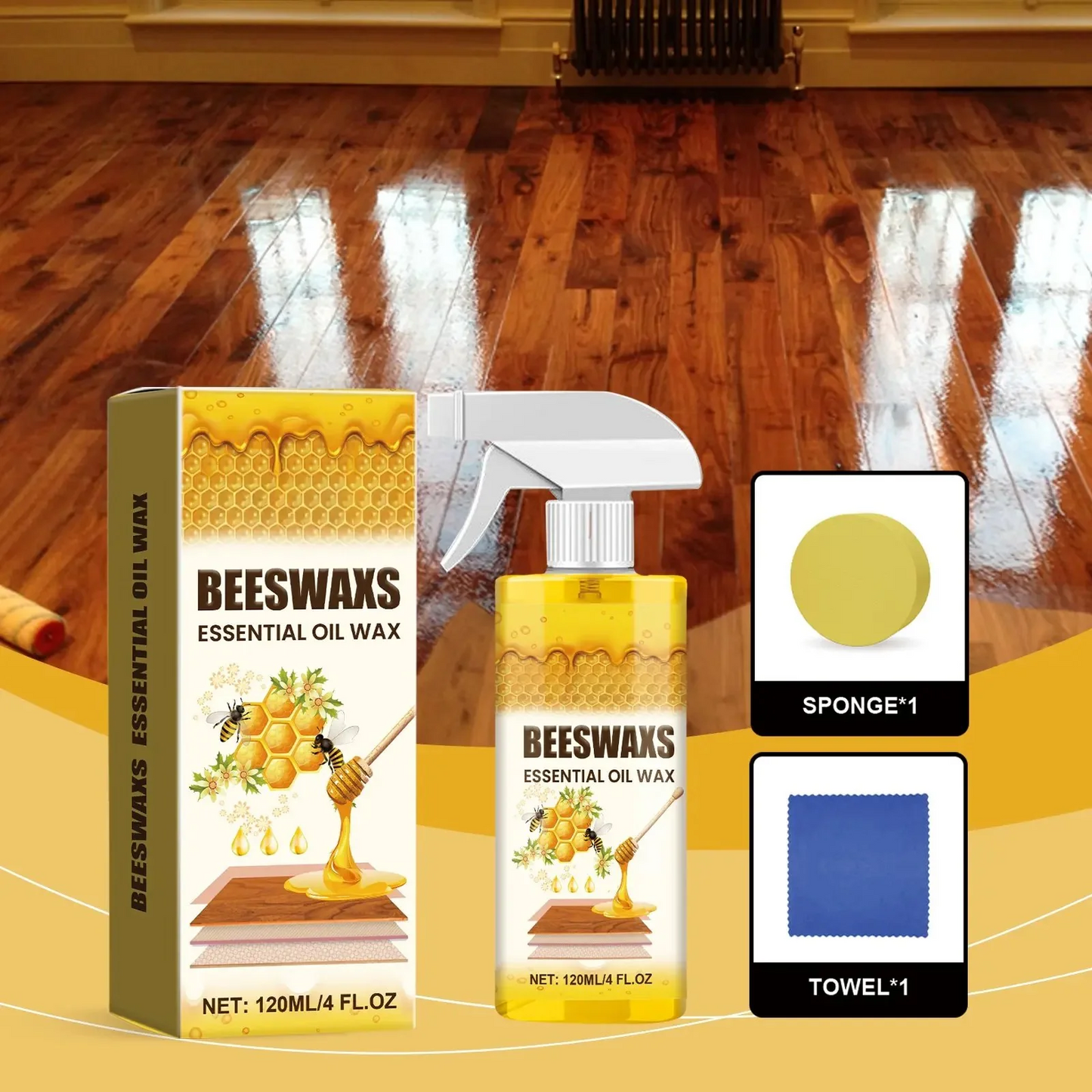 Beeswax Wood Polish Spray120mlNatural Shine &Protection For Furniture, Floors,Cabinets - Non-Greasy, Anti-Dust Finish