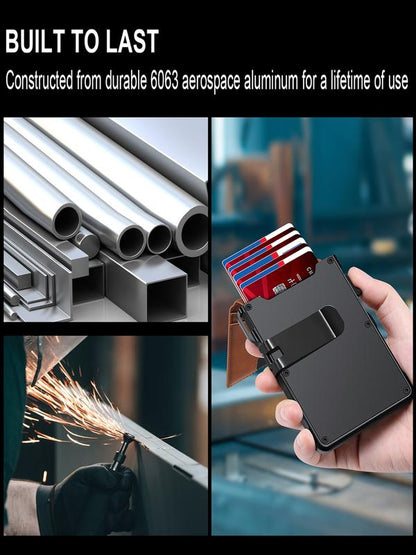 Premium Aluminum RFID Blocking Minimalist Wallet For Men — Pop-Up Card Access, Money Clip & ID Window