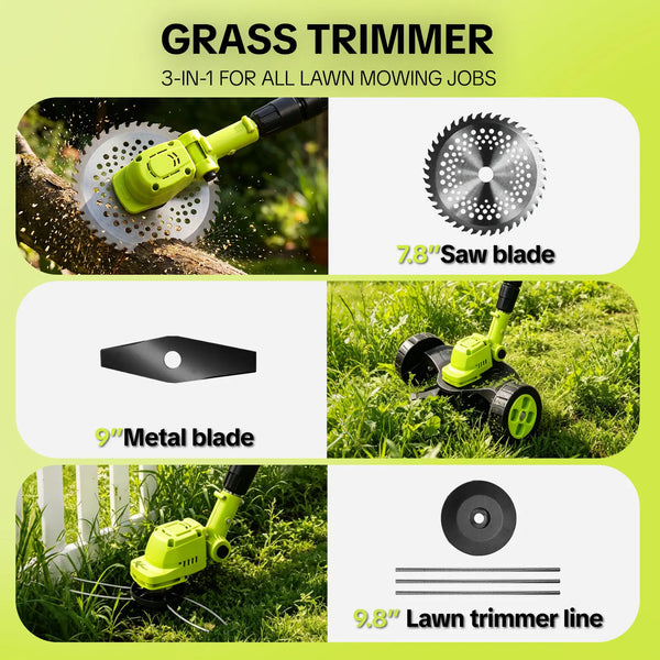 3-in-1 Cordless Lawn Mower With 2×21V Batteries, German Quality Lightweight Grass Trimmer & Edger For Small To Medium Gardens