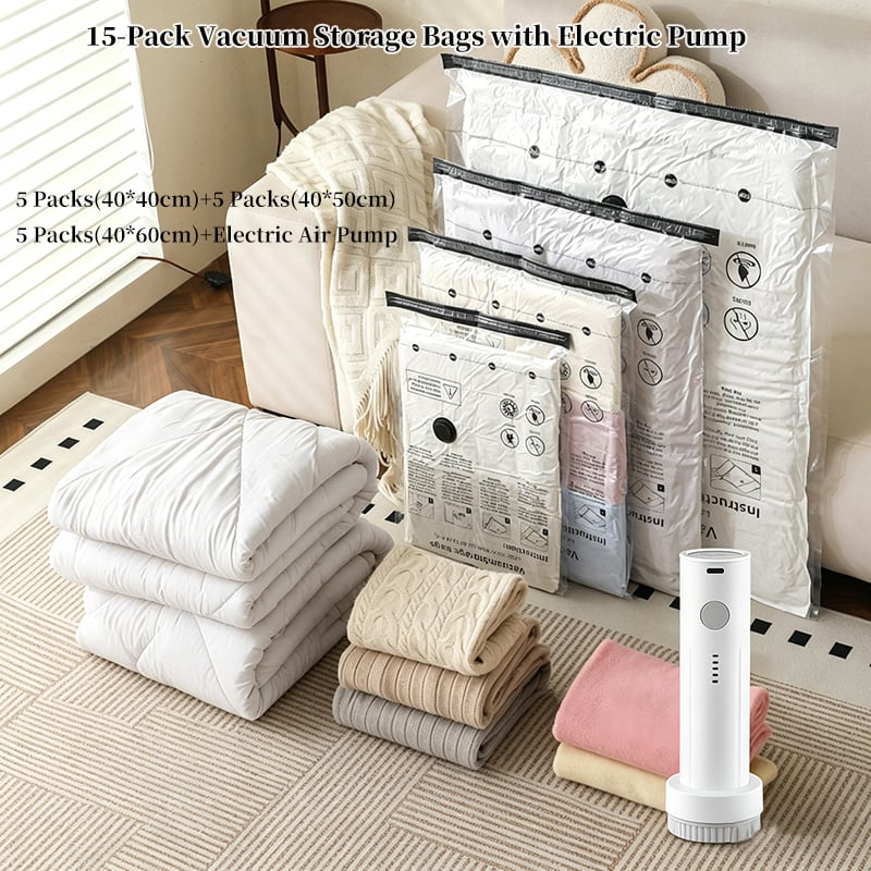 15-Pack Vacuum Storage Bags With Electric Pump
