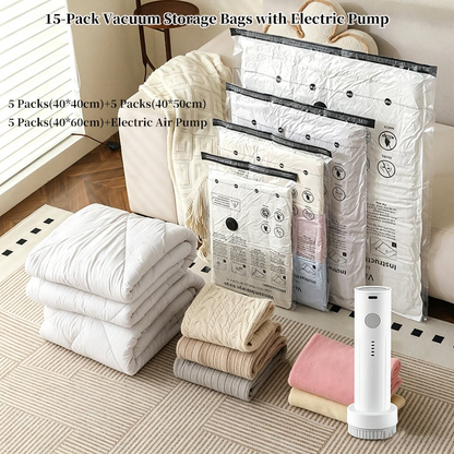 15-Pack Vacuum Storage Bags With Electric Pump