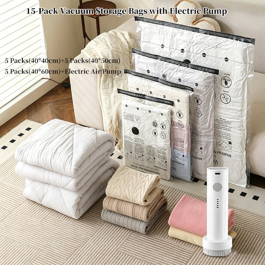 15-Pack Vacuum Storage Bags With Electric Pump