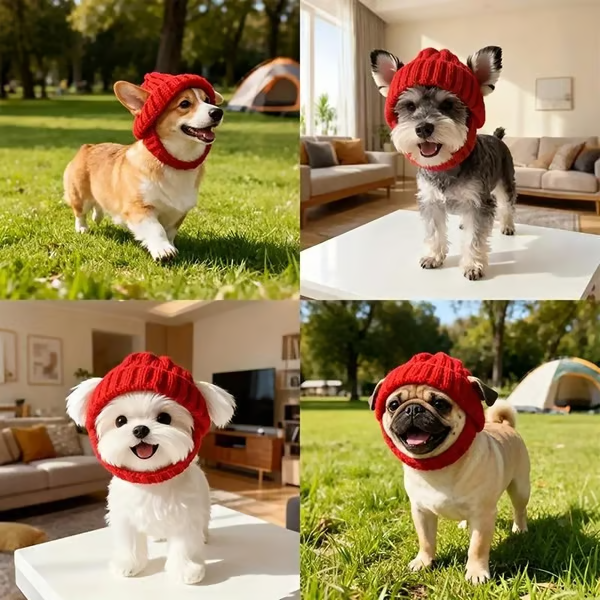 Red Knit Dog Beanie With Ear Flaps – Warm Winter Hat