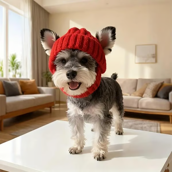 Red Knit Dog Beanie With Ear Flaps – Warm Winter Hat