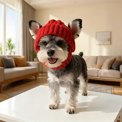 Red Knit Dog Beanie With Ear Flaps – Warm Winter Hat