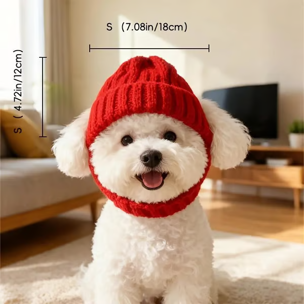 Red Knit Dog Beanie With Ear Flaps – Warm Winter Hat