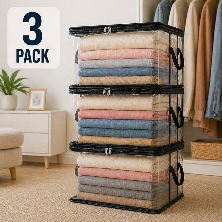 New Upgrade-Large Clear Thick Plastic Storage Box With Hinged Lid