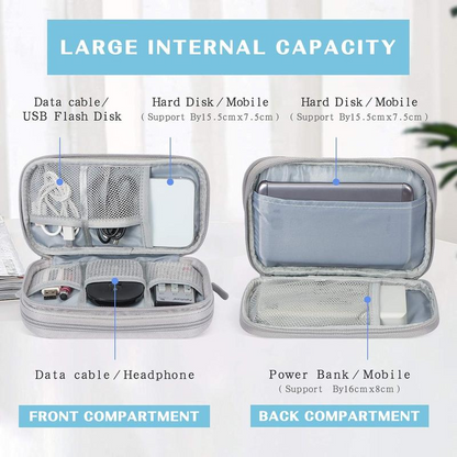 Cable Organizer Bag,Double Layer TravelPouch For Chargers,Cords & Tech Accessories