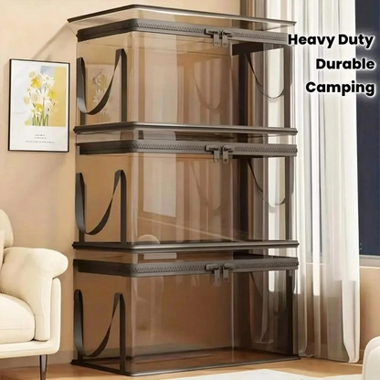 New Upgrade-Large Clear Thick Plastic Storage Box With Hinged Lid