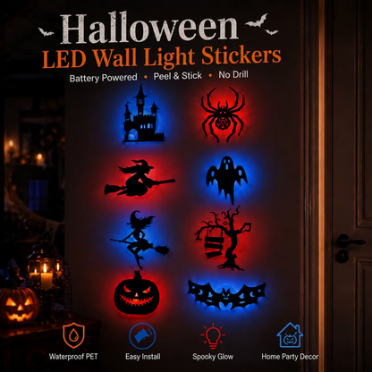 Halloween LED Silhouette Wall Light Sticker, Battery Powered Peel And Stick Decorative Light