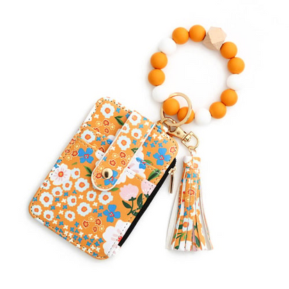 Floral Leather Small Wallet With Keychain And Bracelet