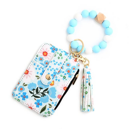 Floral Leather Small Wallet With Keychain And Bracelet