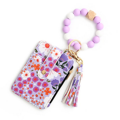 Floral Leather Small Wallet With Keychain And Bracelet