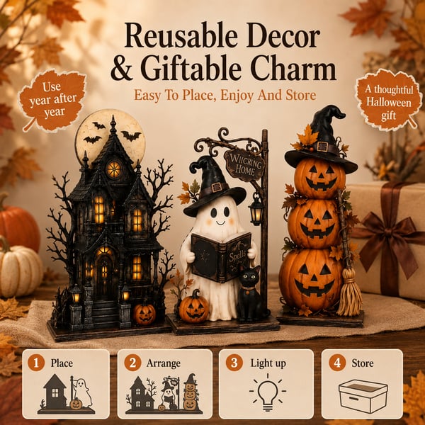 Lighted Halloween Haunted House & Character Figurine Collection