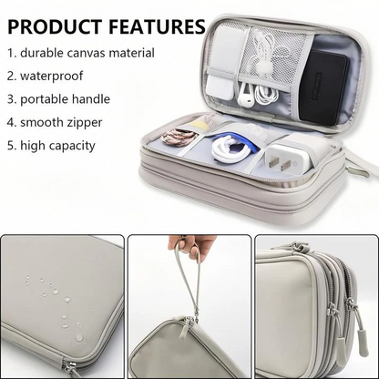 Cable Organizer Bag,Double Layer TravelPouch For Chargers,Cords & Tech Accessories