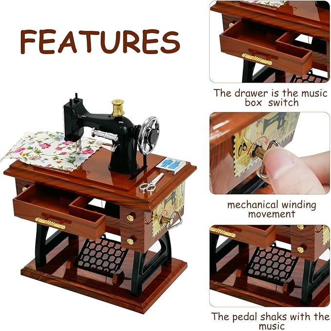 Wooden Mini Sewing Machine Music Box