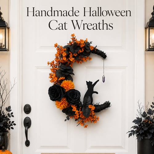 Handmade Halloween Cat Wreath
