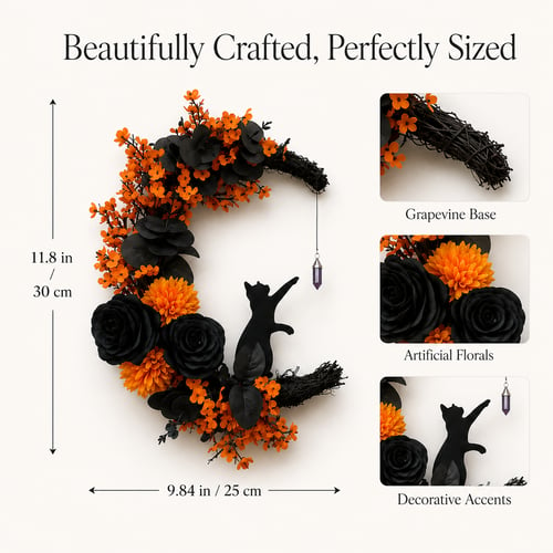 Handmade Halloween Cat Wreath