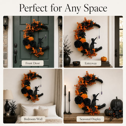 Handmade Halloween Cat Wreath