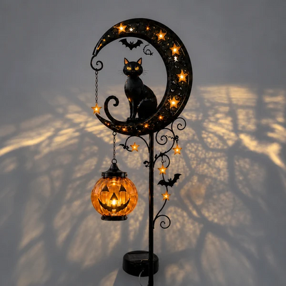 Get Ready For Spooky Season | Solar Black Cat Moon Pumpkin Outdoor Stake Light